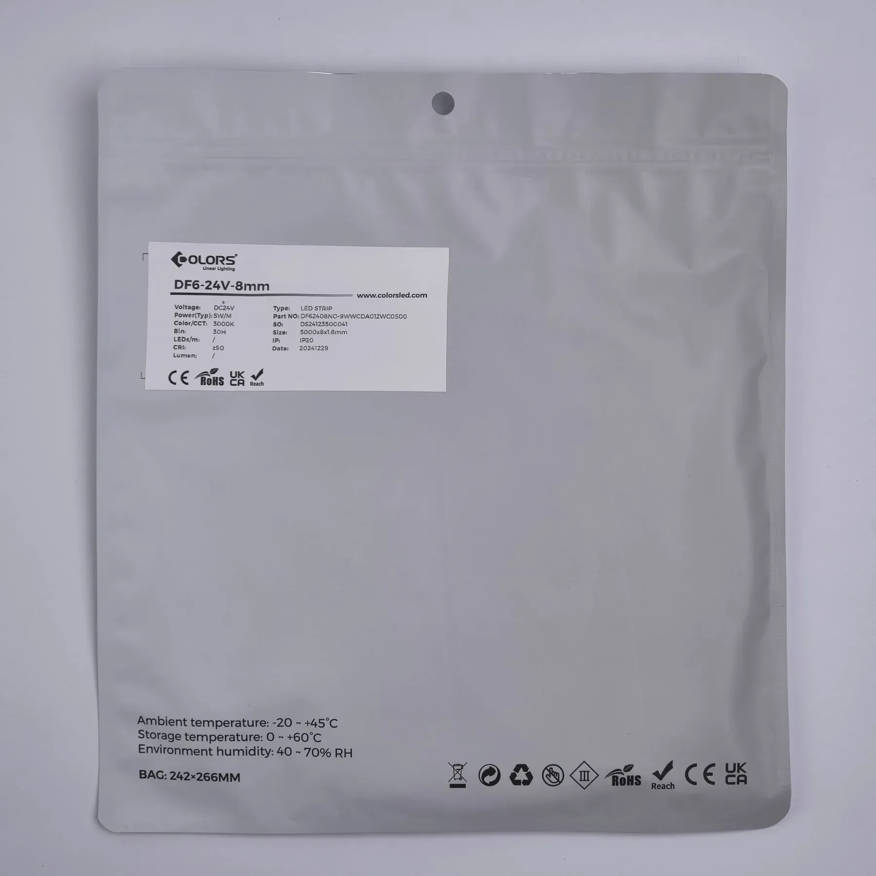 Taśma LED COB-24V-IP20 5W 400Lm ciepła biel 3000K 5m